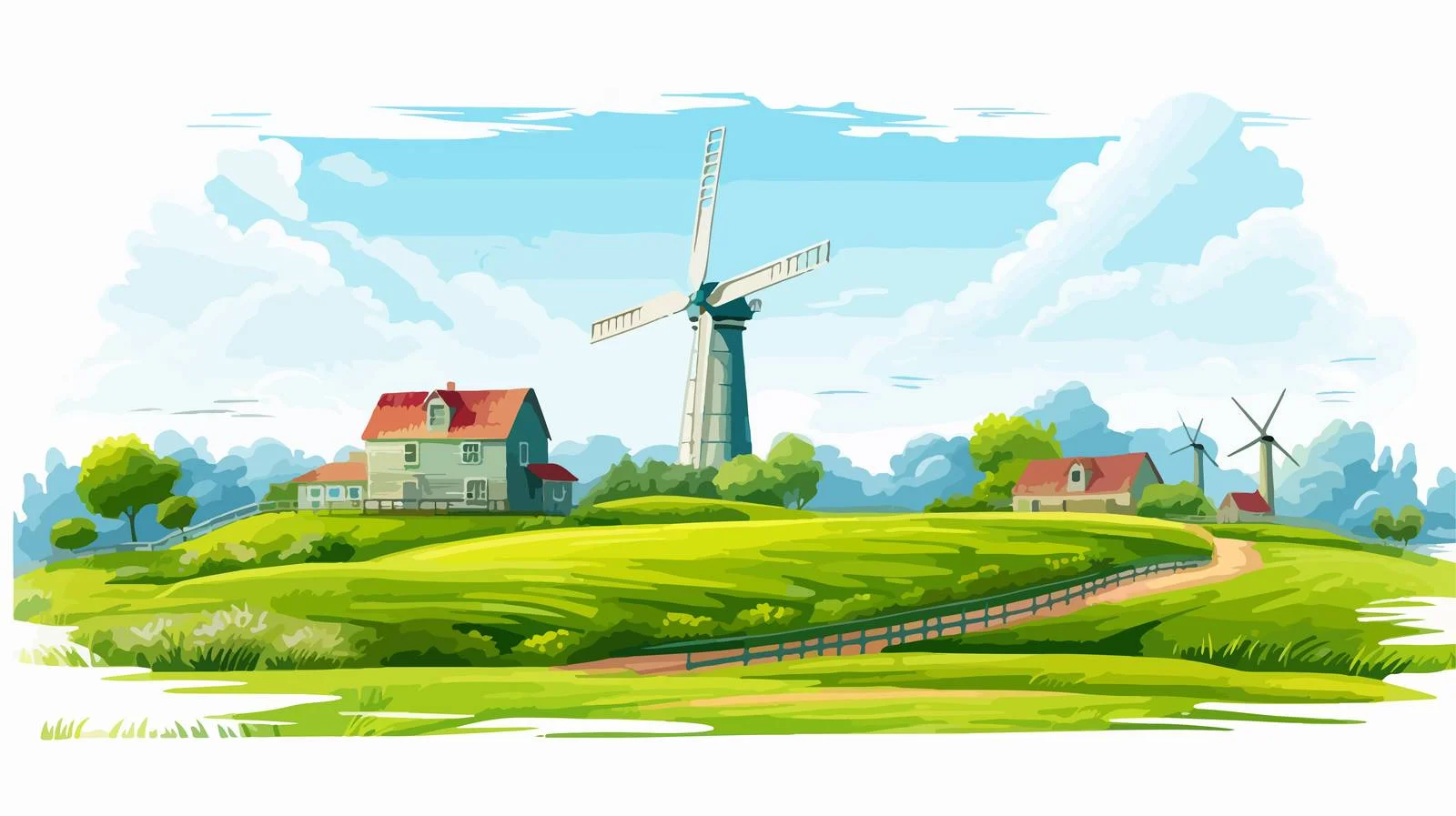 Rural Scene with Windmill, Barn, and Silo — free download from Dotvec