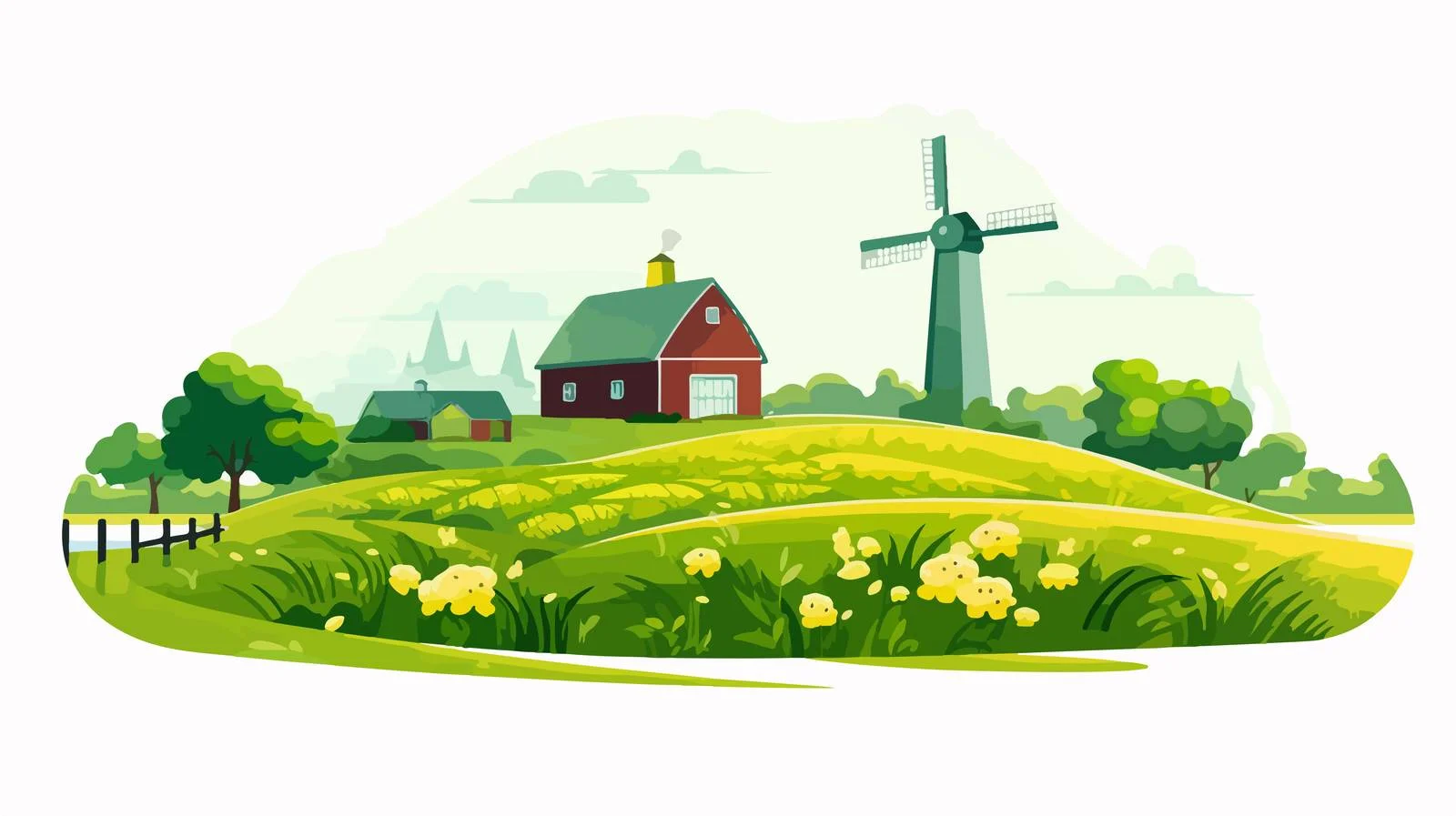 Rural Farm Scene with Silo, Windmill — free download from Dotvec