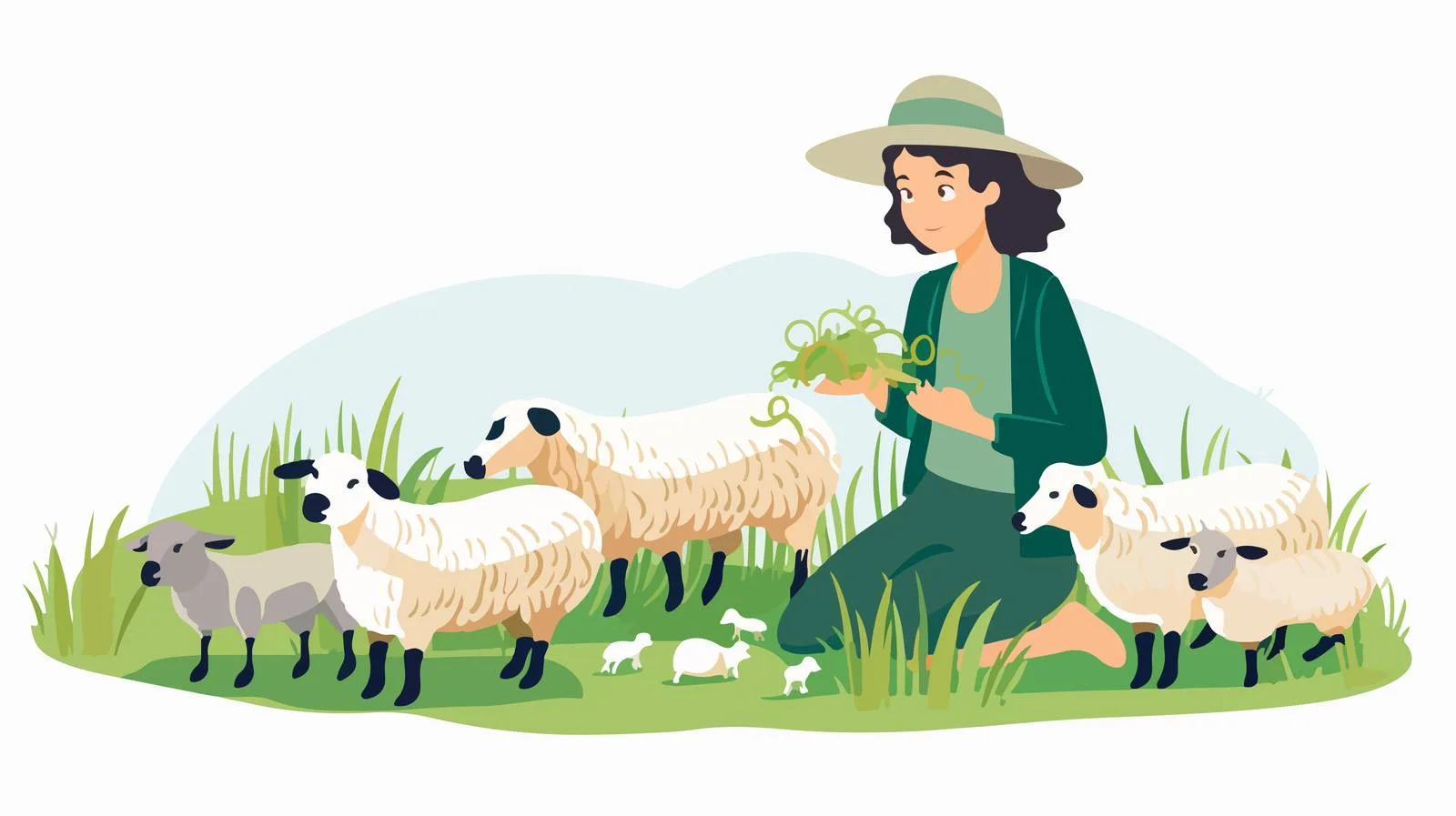 Female Farmer Feeding Lamb and Sheep — free download from Dotvec