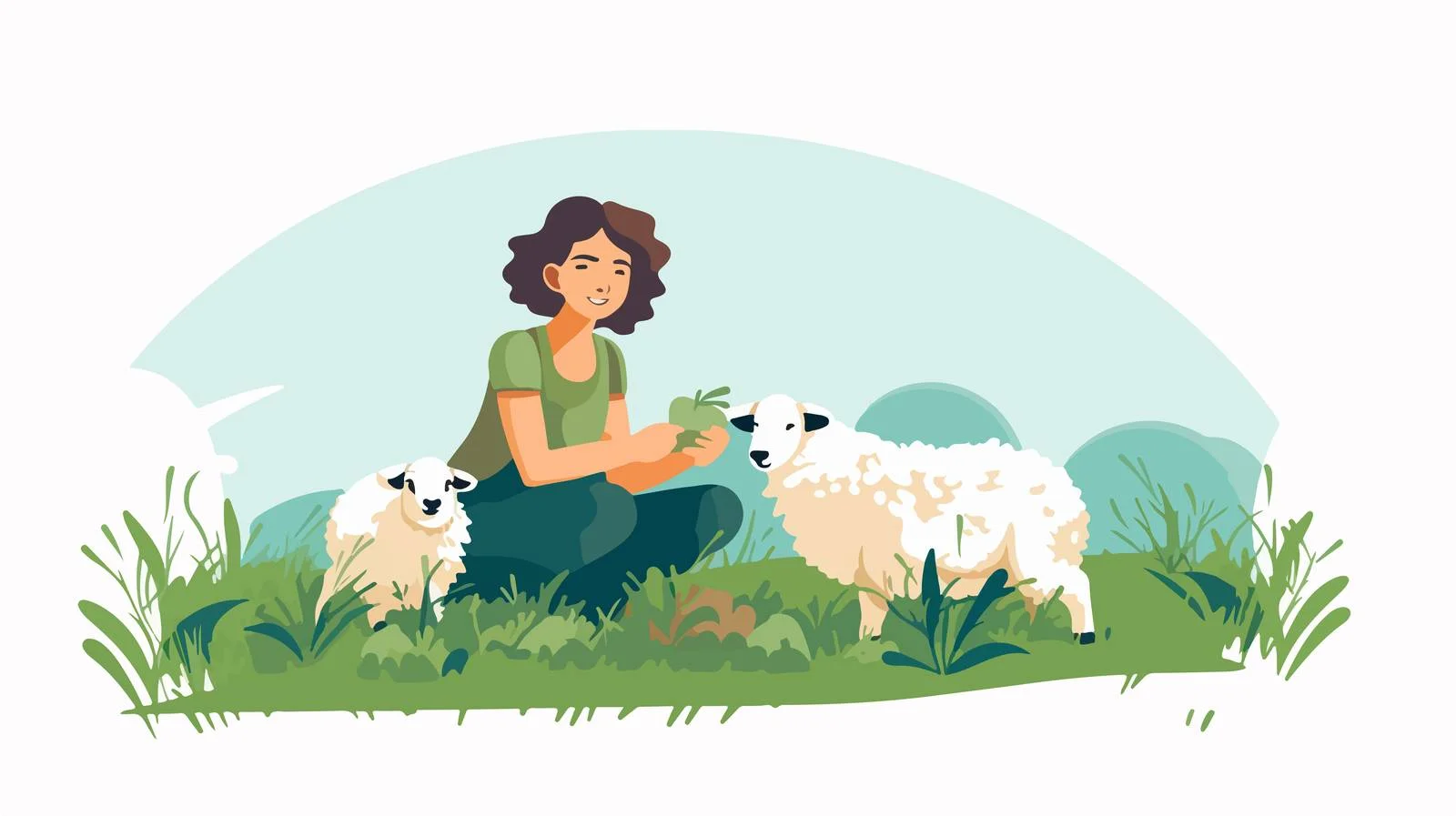 Female Farmer Feeding Lamb and Sheep — free download from Dotvec