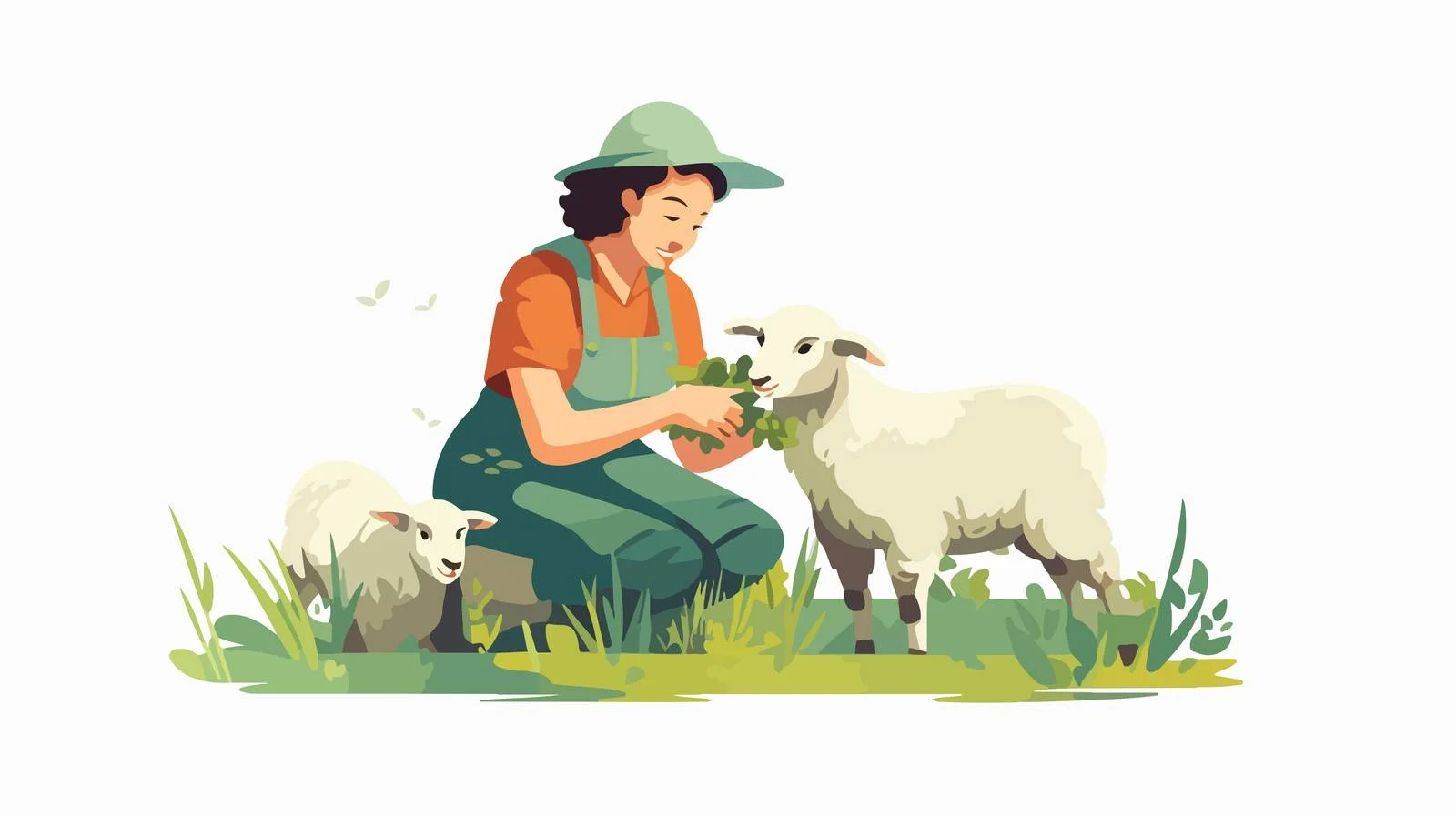 Female Farmer Feeding Sheep on Green Meadow — free download from Dotvec