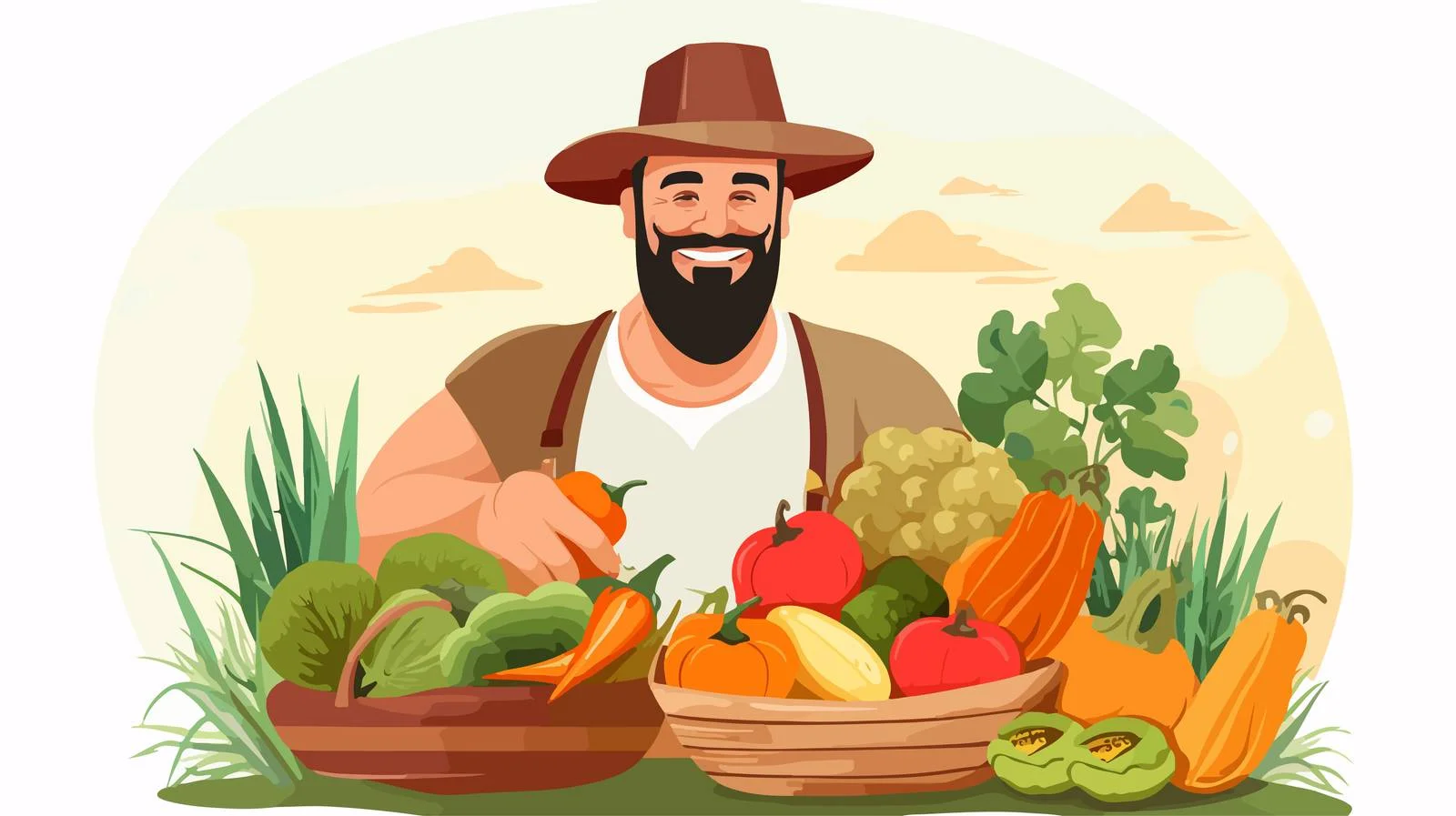 Proud Farmer Presenting Bountiful Organic Harvest — free download from Dotvec