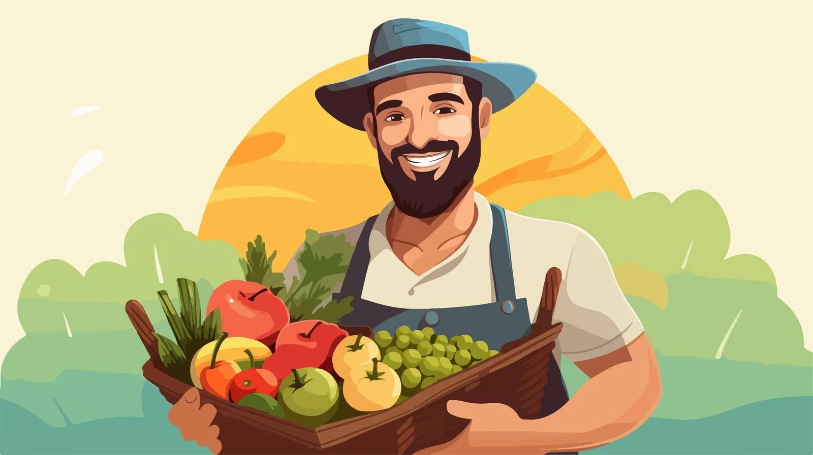 Proud Farmer with Organic Harvest Basket — free download from Dotvec