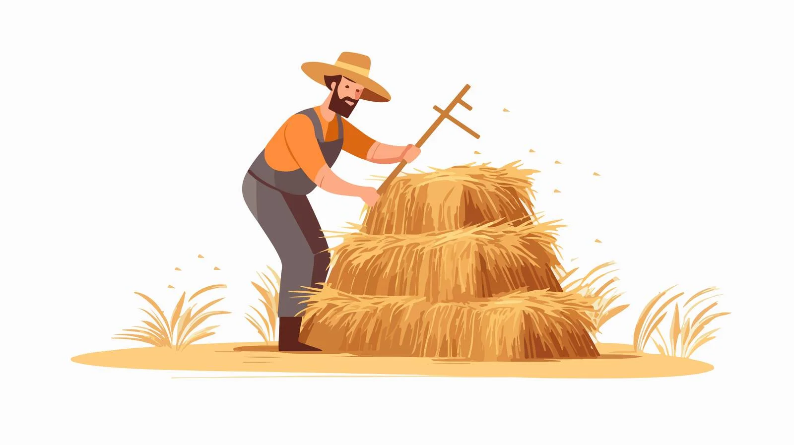 Rural worker creating hay stacks vector illustration — free download from Dotvec