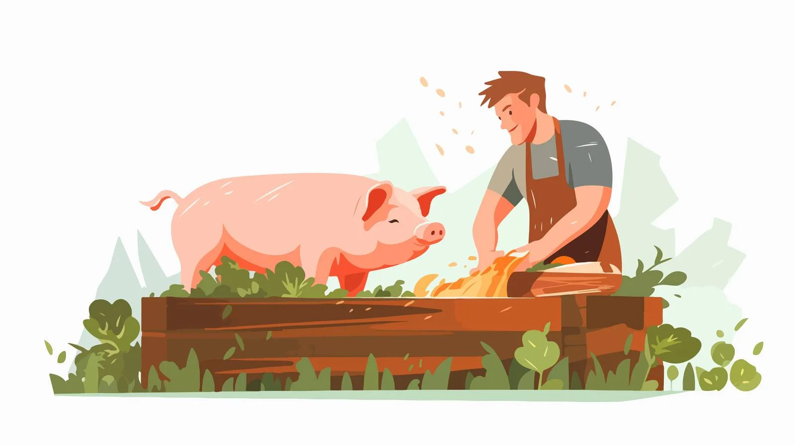 Rancher feeding pig fresh vegetables outdoors — free download from Dotvec