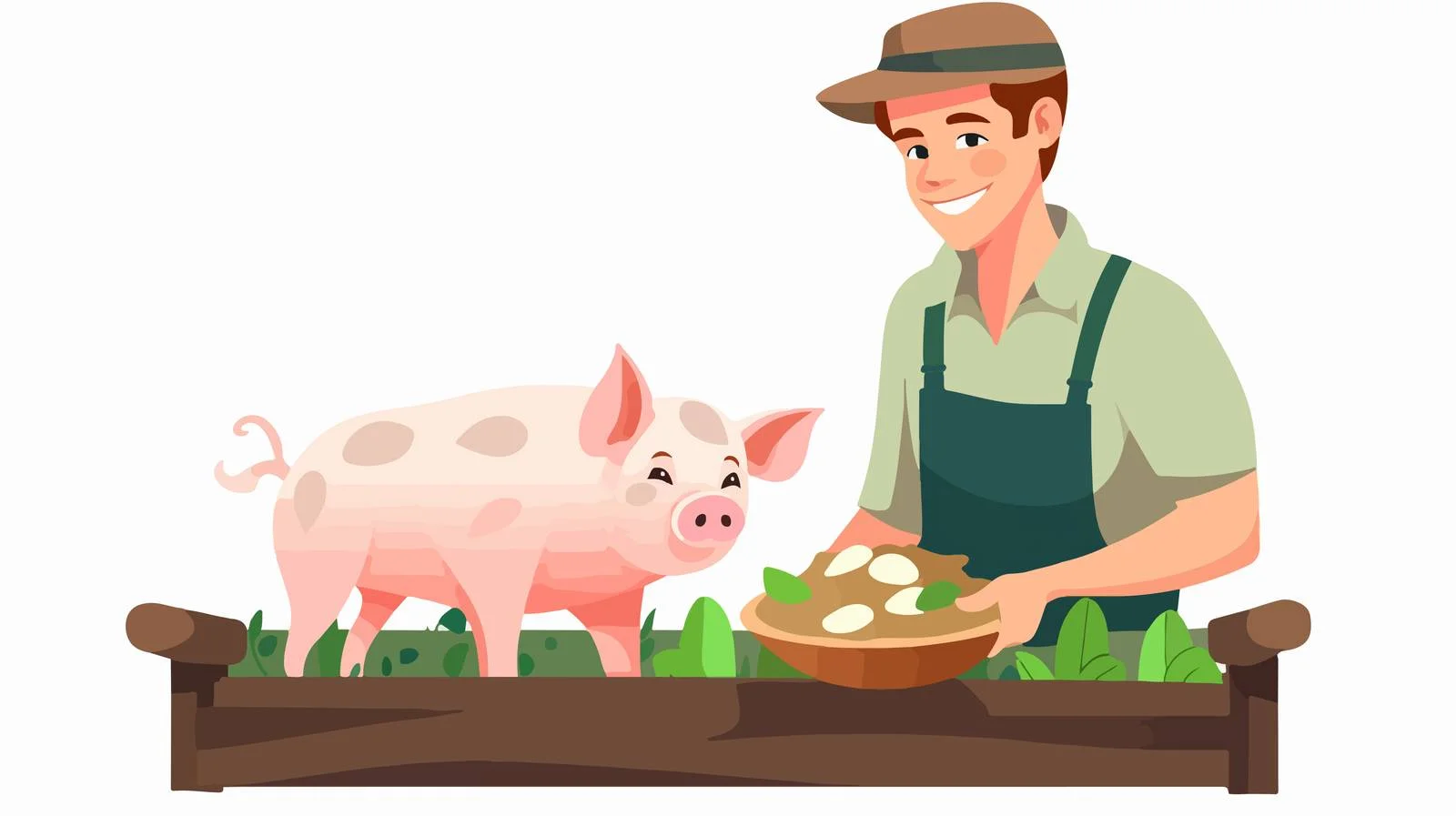 Rancher feeding pig fresh vegetables outdoors — free download from Dotvec