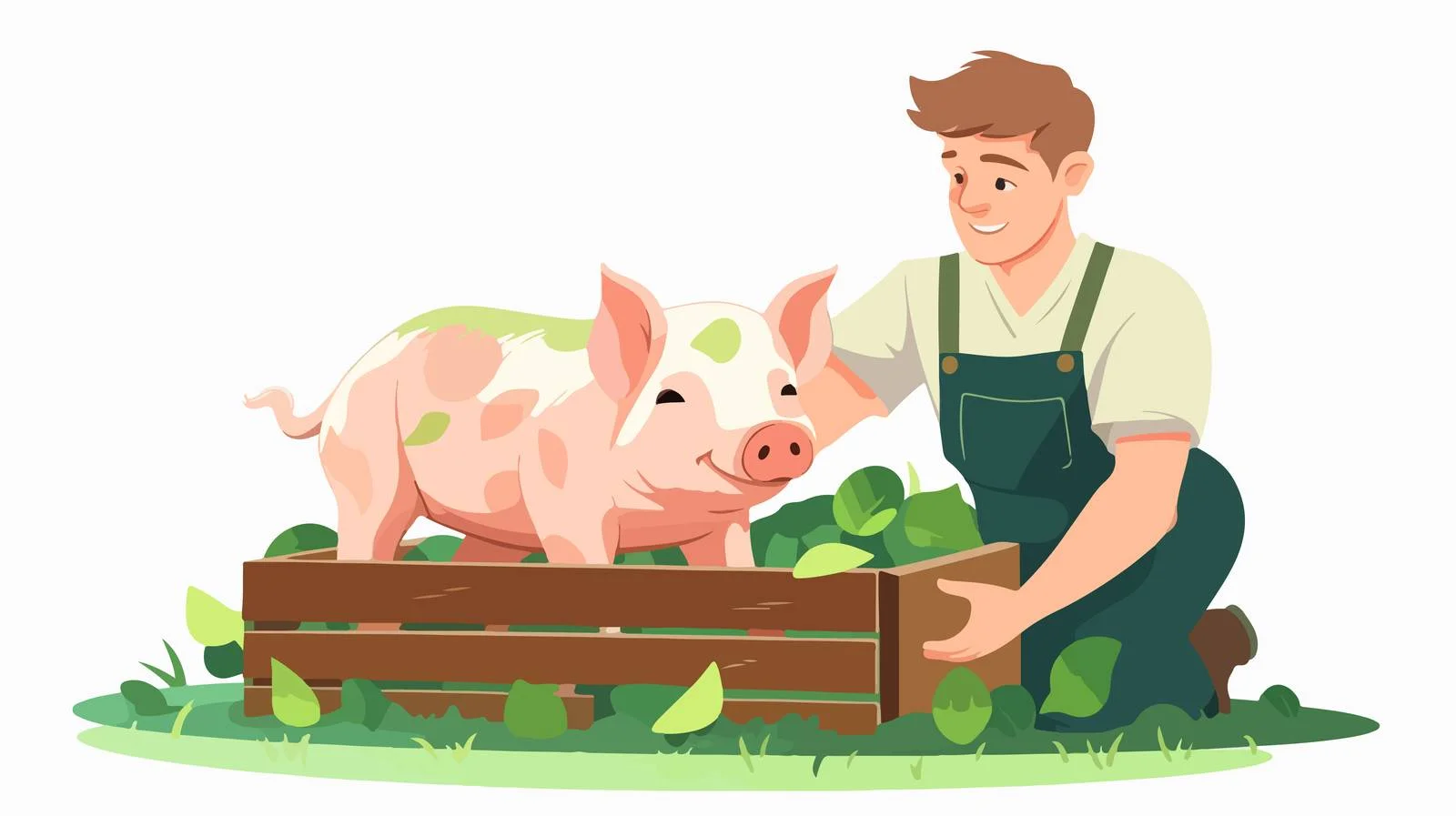 Rancher feeding pig fresh vegetables outdoors — free download from Dotvec