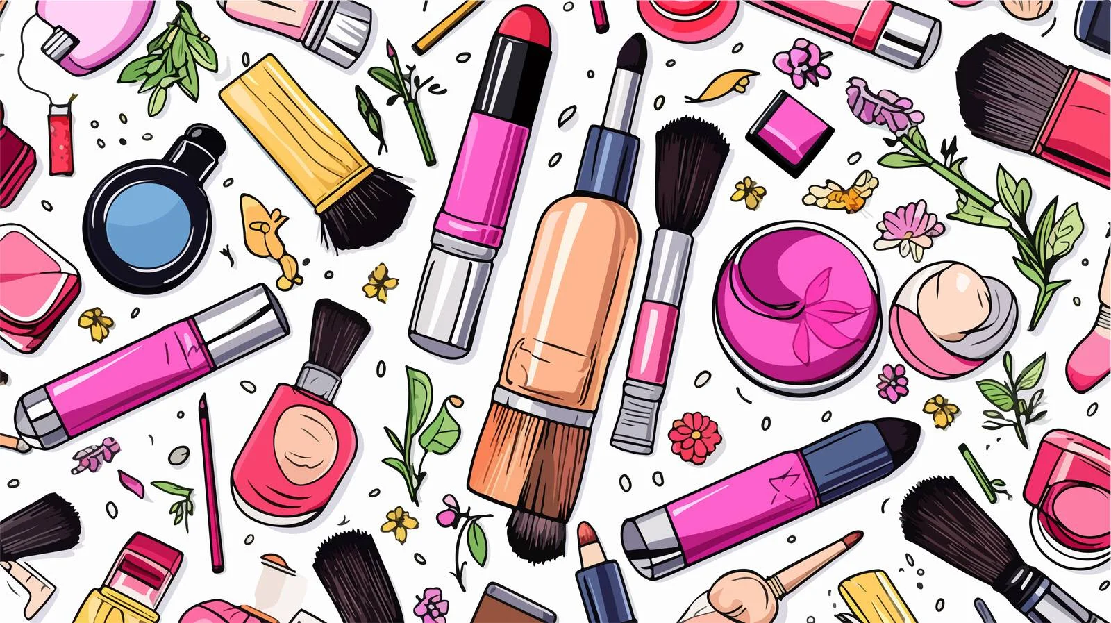 Chic Cosmetics Seamless Pattern with Makeup Artist — free download from Dotvec