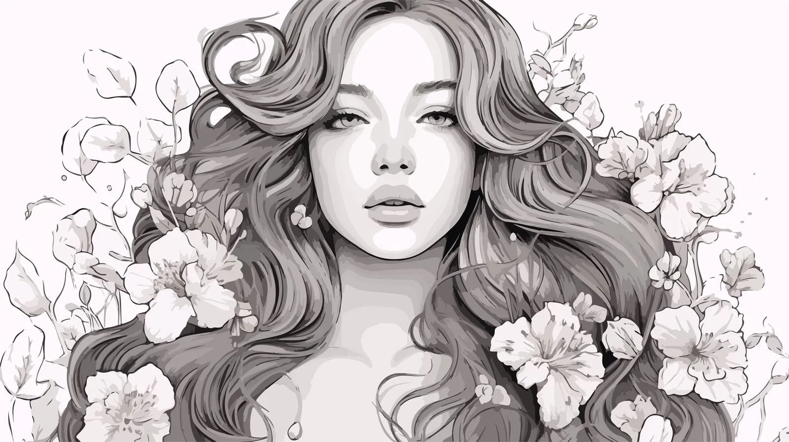 Elegant female portrait surrounded by flowers — free download from Dotvec