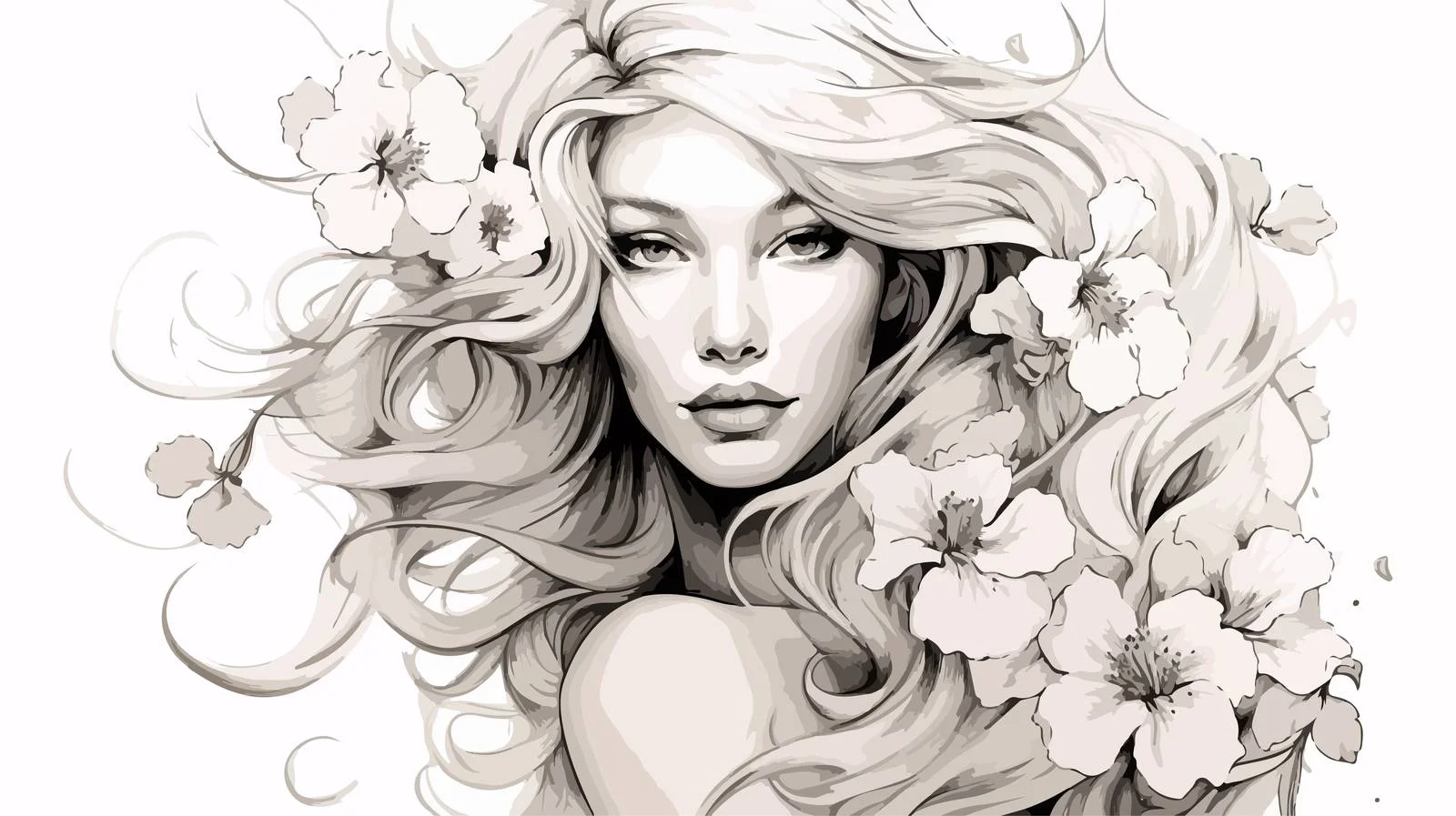 Elegant Woman Posing with Floral Accents — free download from Dotvec