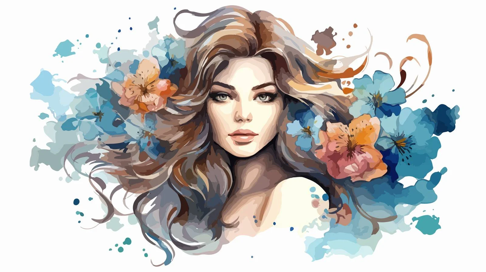 Elegant Woman Portrait with Watercolor Elements — free download from Dotvec