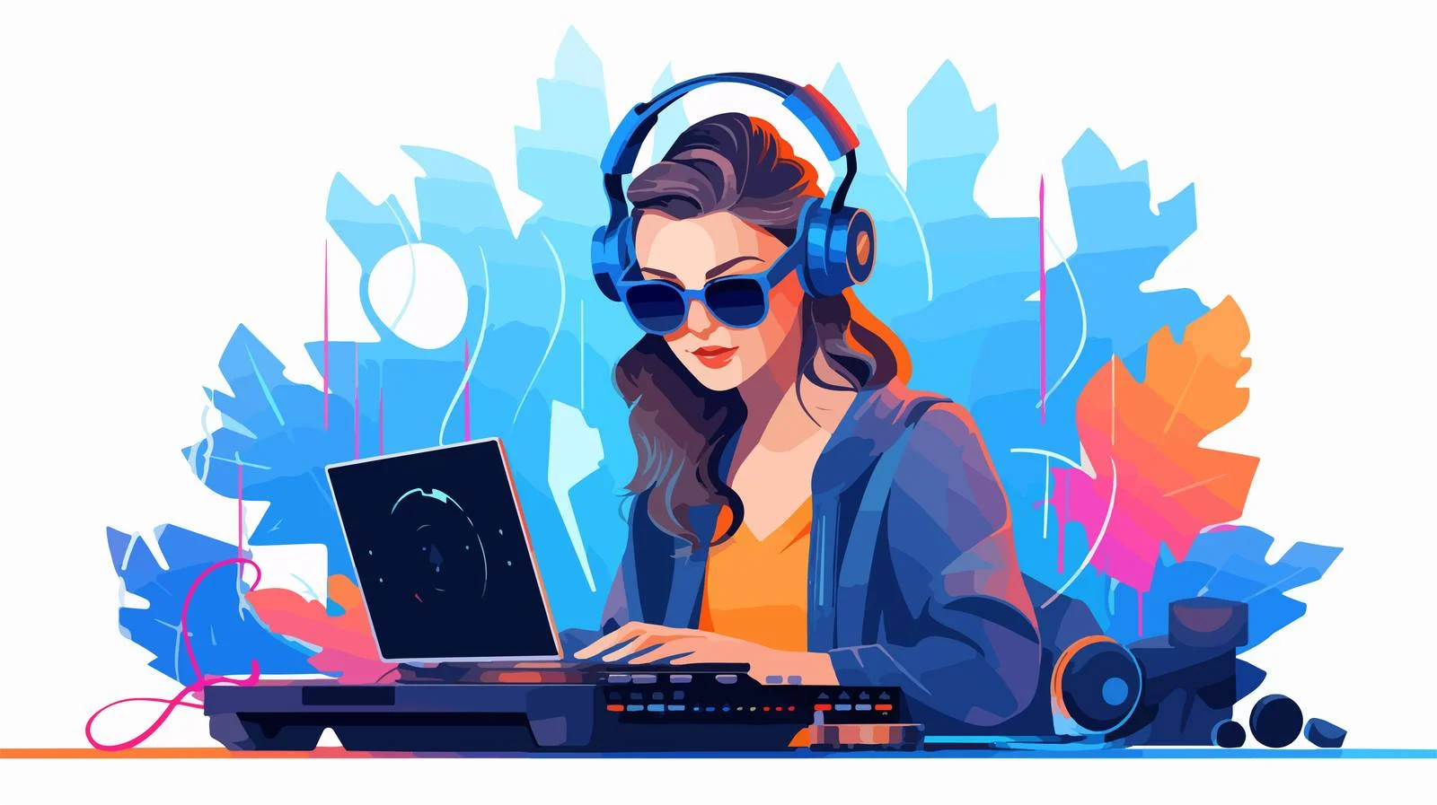 Chic Female DJ in Amusing Deer Antlers and Glasses — free download from Dotvec