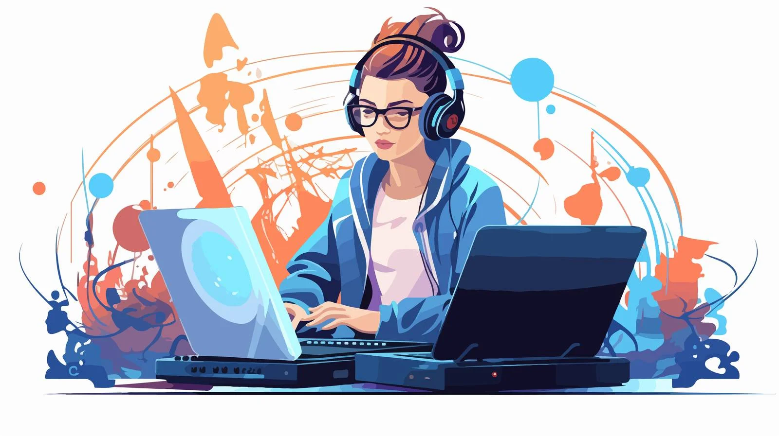 Stylish Female DJ in Comical Antlers — free download from Dotvec