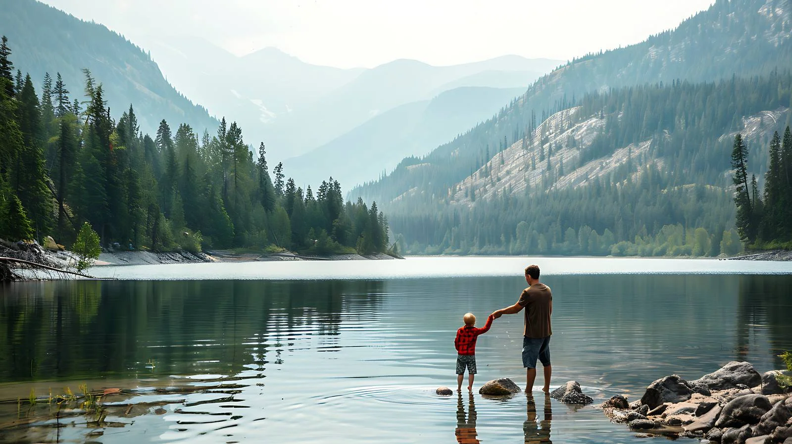 Parent Applauds Son Skimming Lake Surface – free skimming image from Dotvec