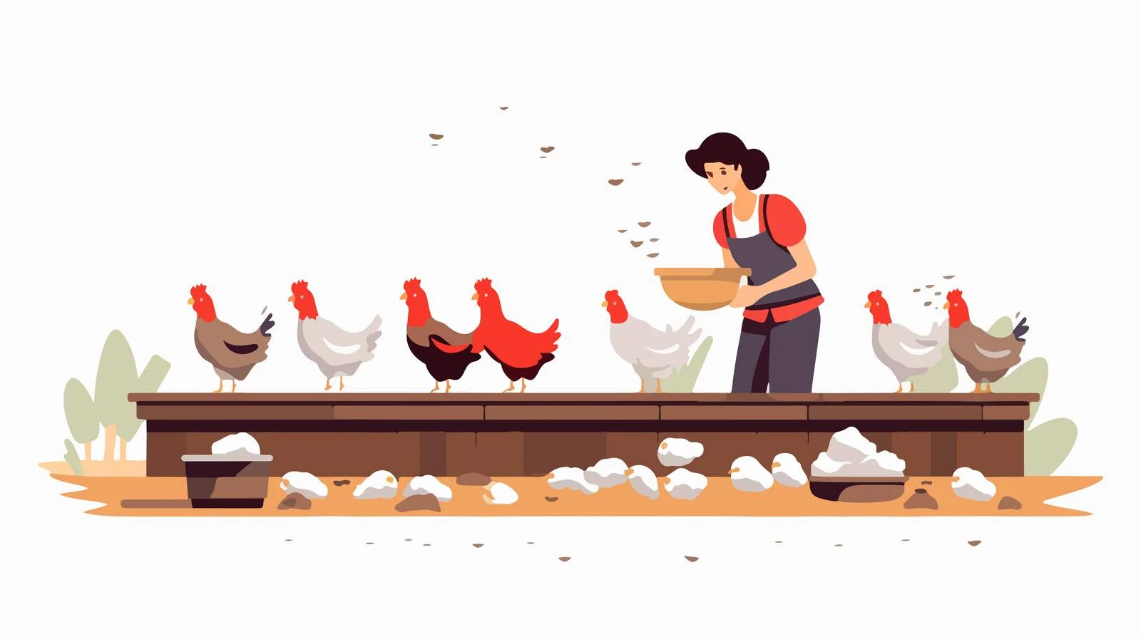 Farm woman feeding chickens with corn — free download from Dotvec