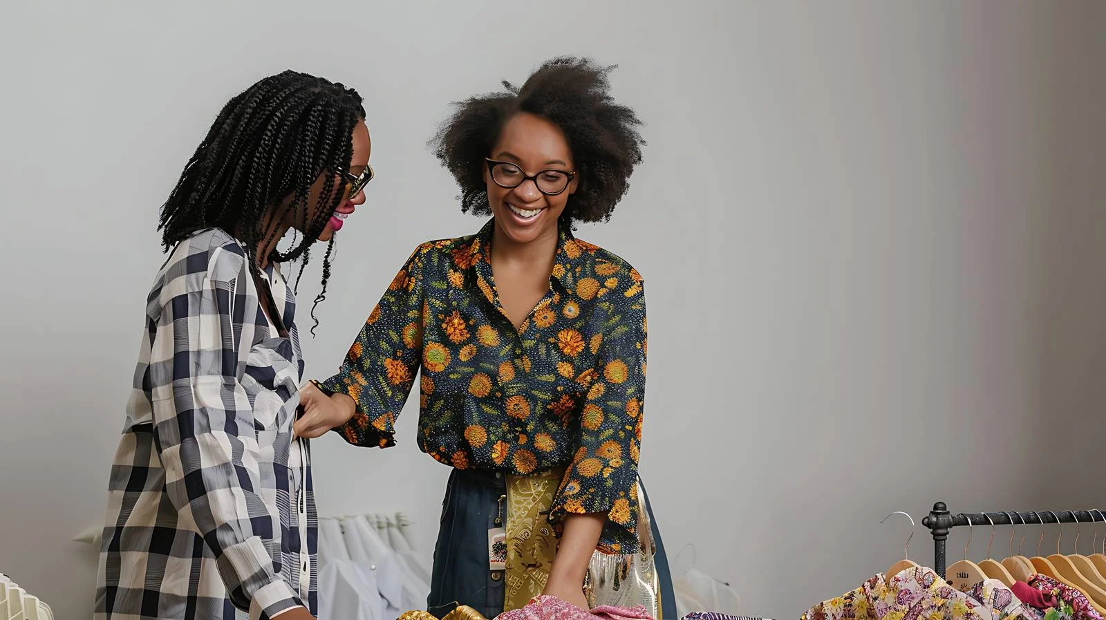 Boutique owner displays dresses to customer — free download from Dotvec