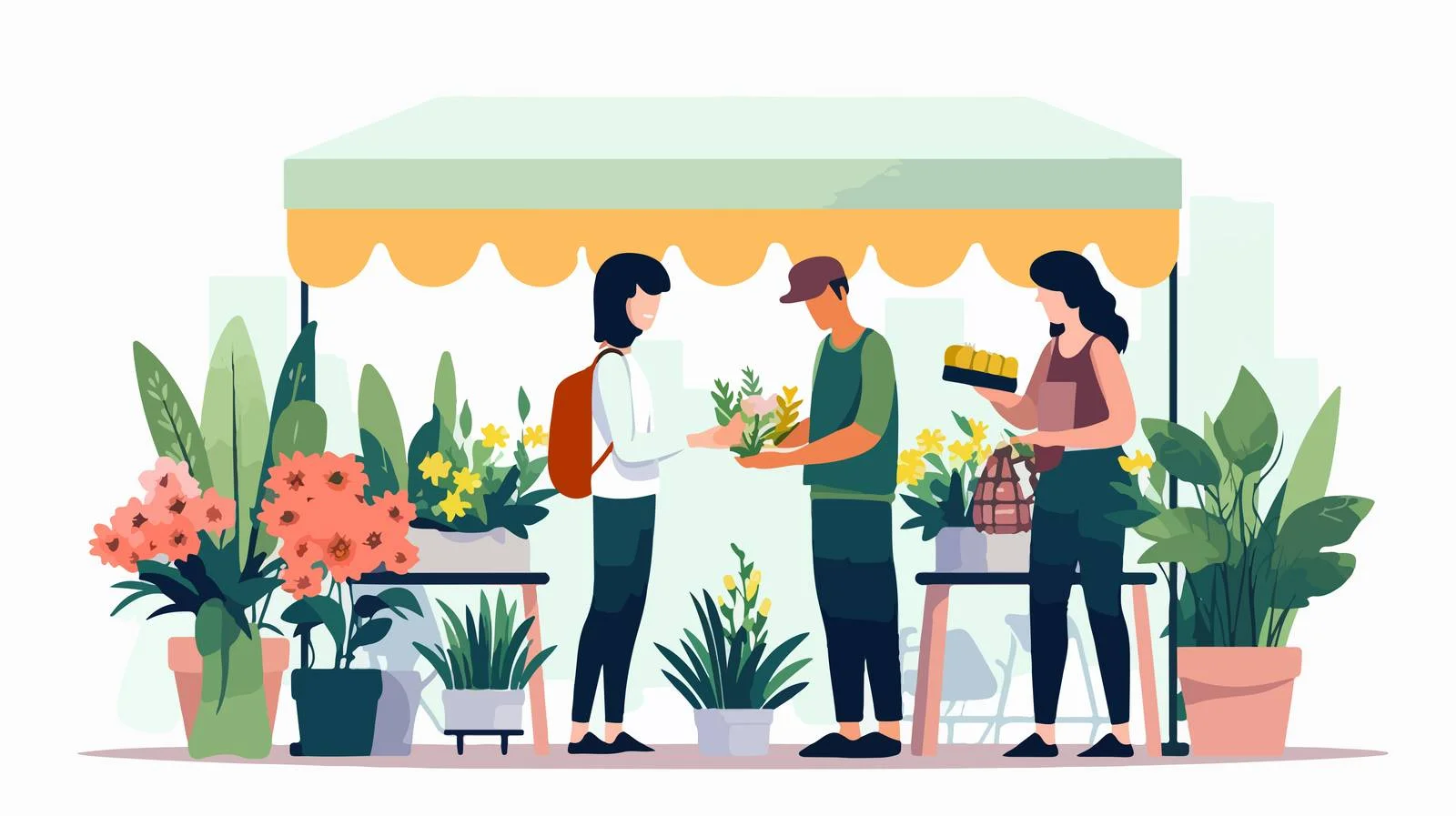Flower vendor at outdoor florist booth — free download from Dotvec