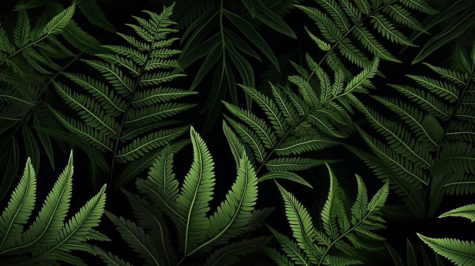 Botanical Green Fern Leaves on Dark Background — free download from Dotvec