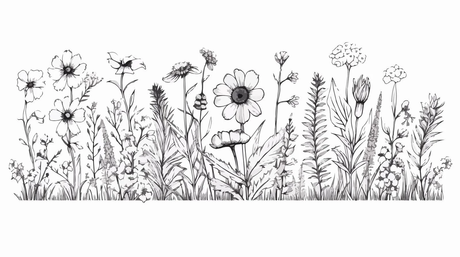 Wildflower Field Sketch — free download from Dotvec