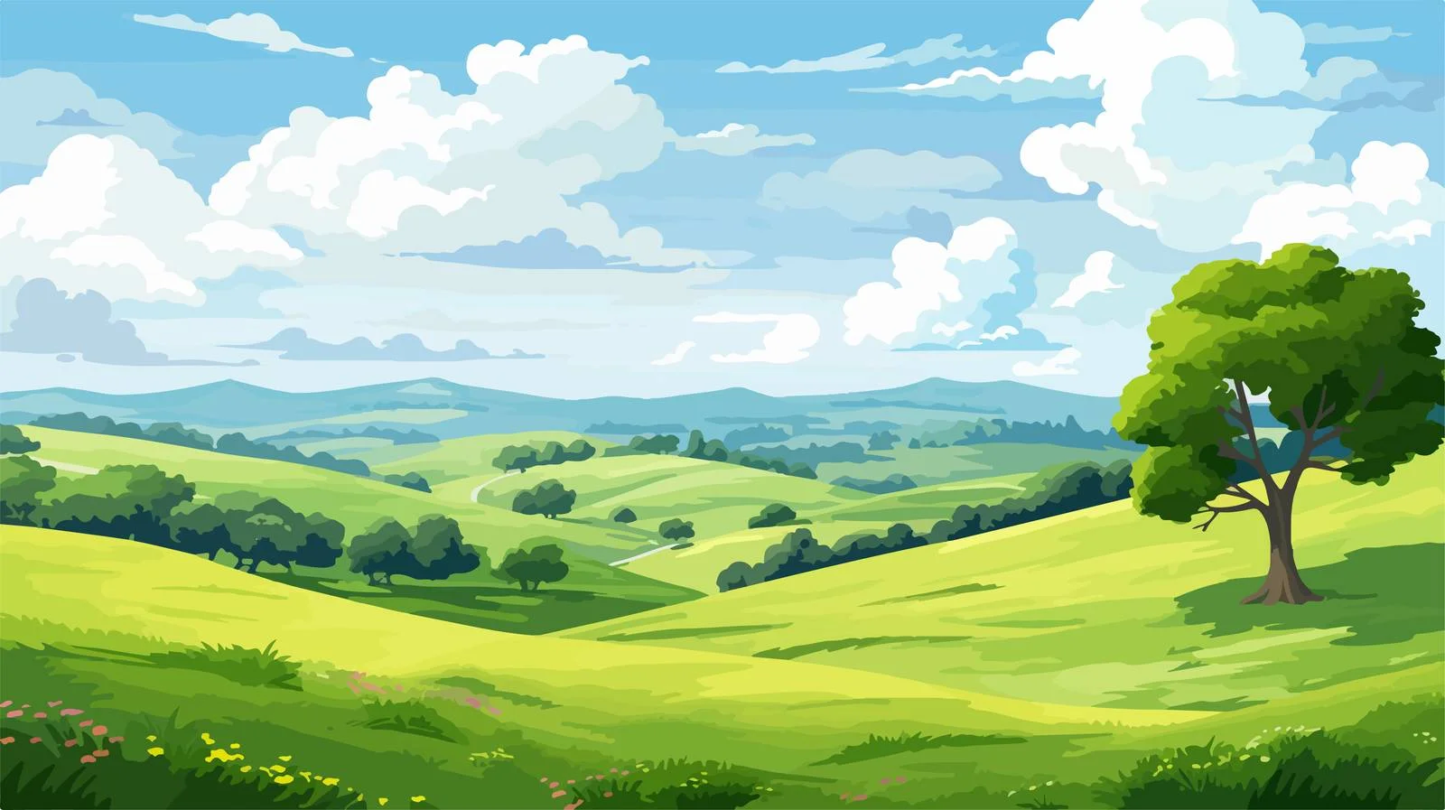 Picturesque Fields in Flat Design Illustration — free download from Dotvec