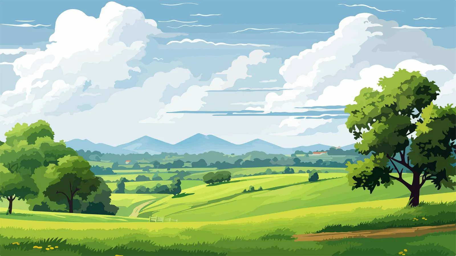 Serene Countryside Panorama Landscape Vector Art — free download from Dotvec