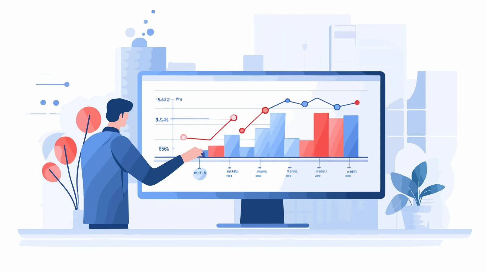 Professional pointing at diverse computer display — free download from Dotvec