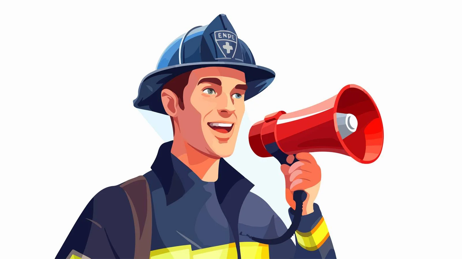 Firefighter Updates on Fire Emergency. Addressing Crowd. — free download from Dotvec