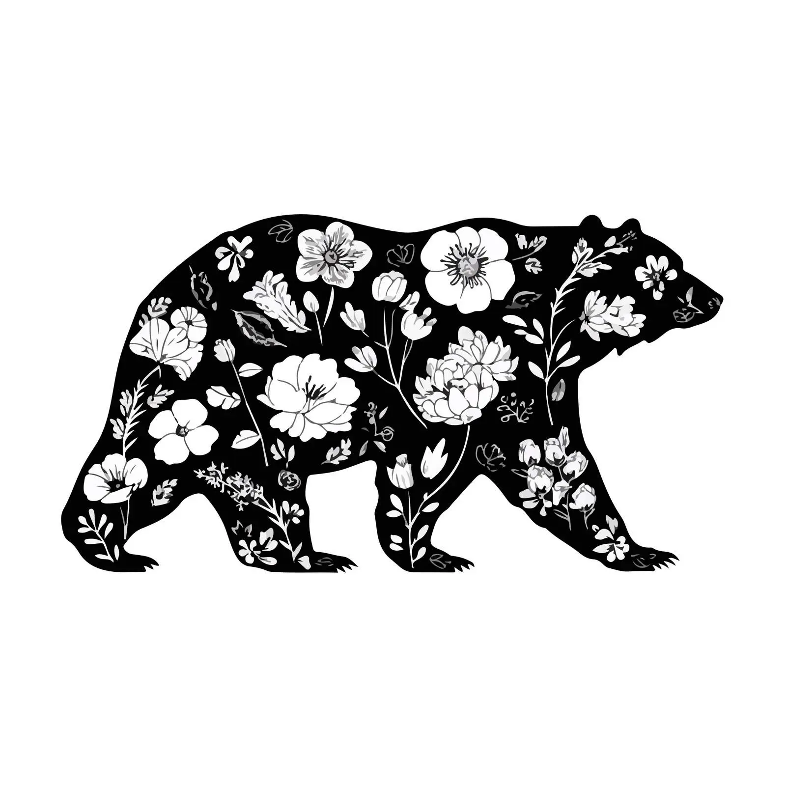 Floral Bear Line Art Illustration — free download from Dotvec