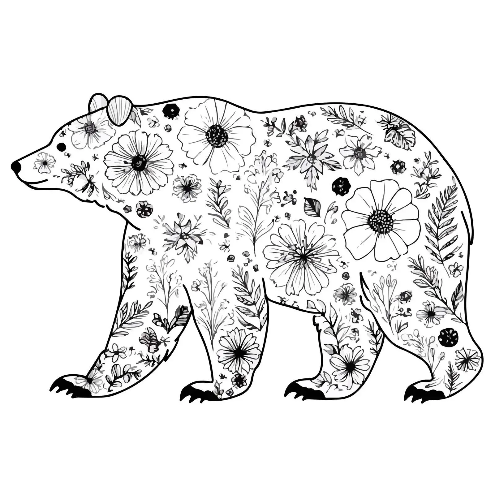 Floral Bear Line Art Illustration — free download from Dotvec