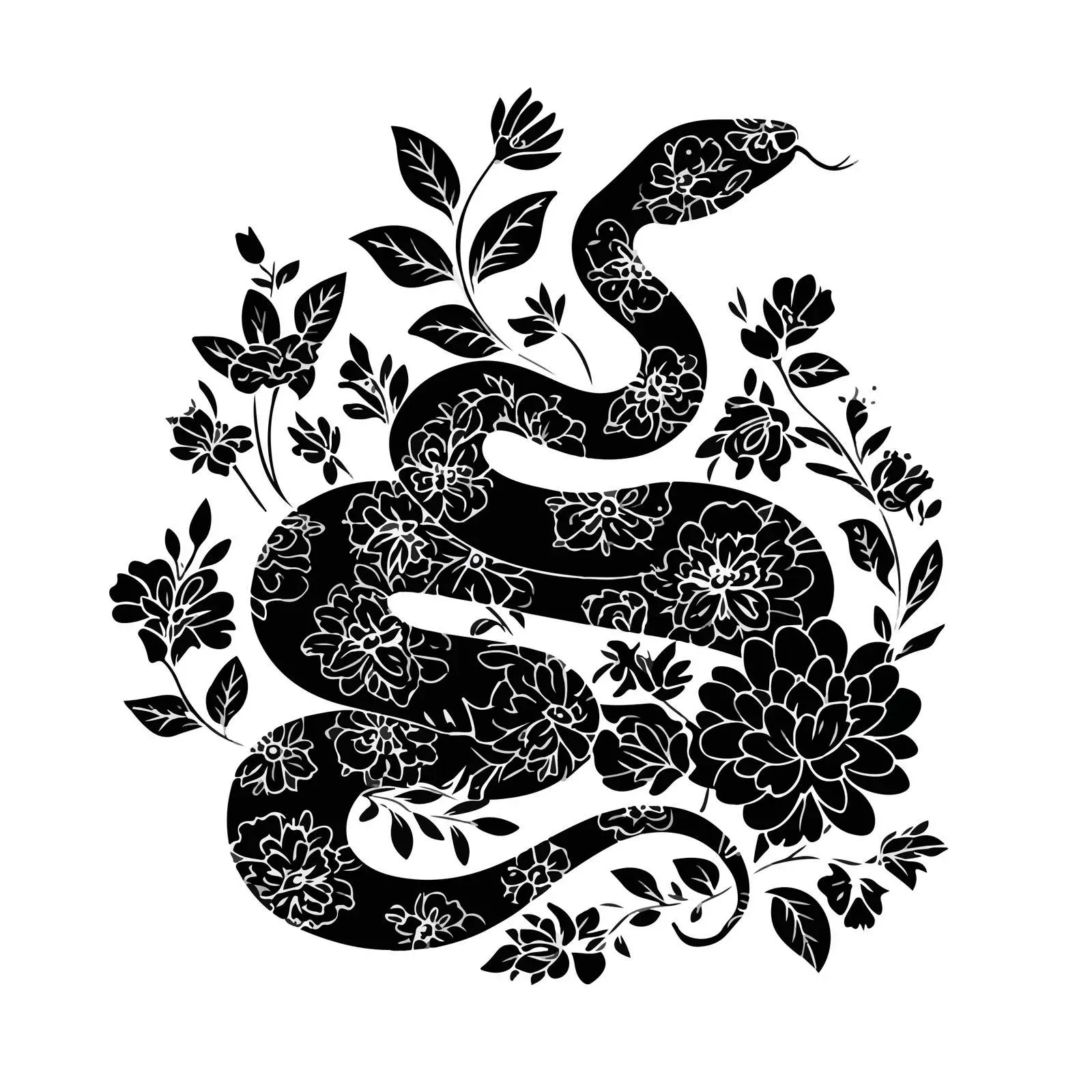 Floral Snake Line Art Illustration — free download from Dotvec