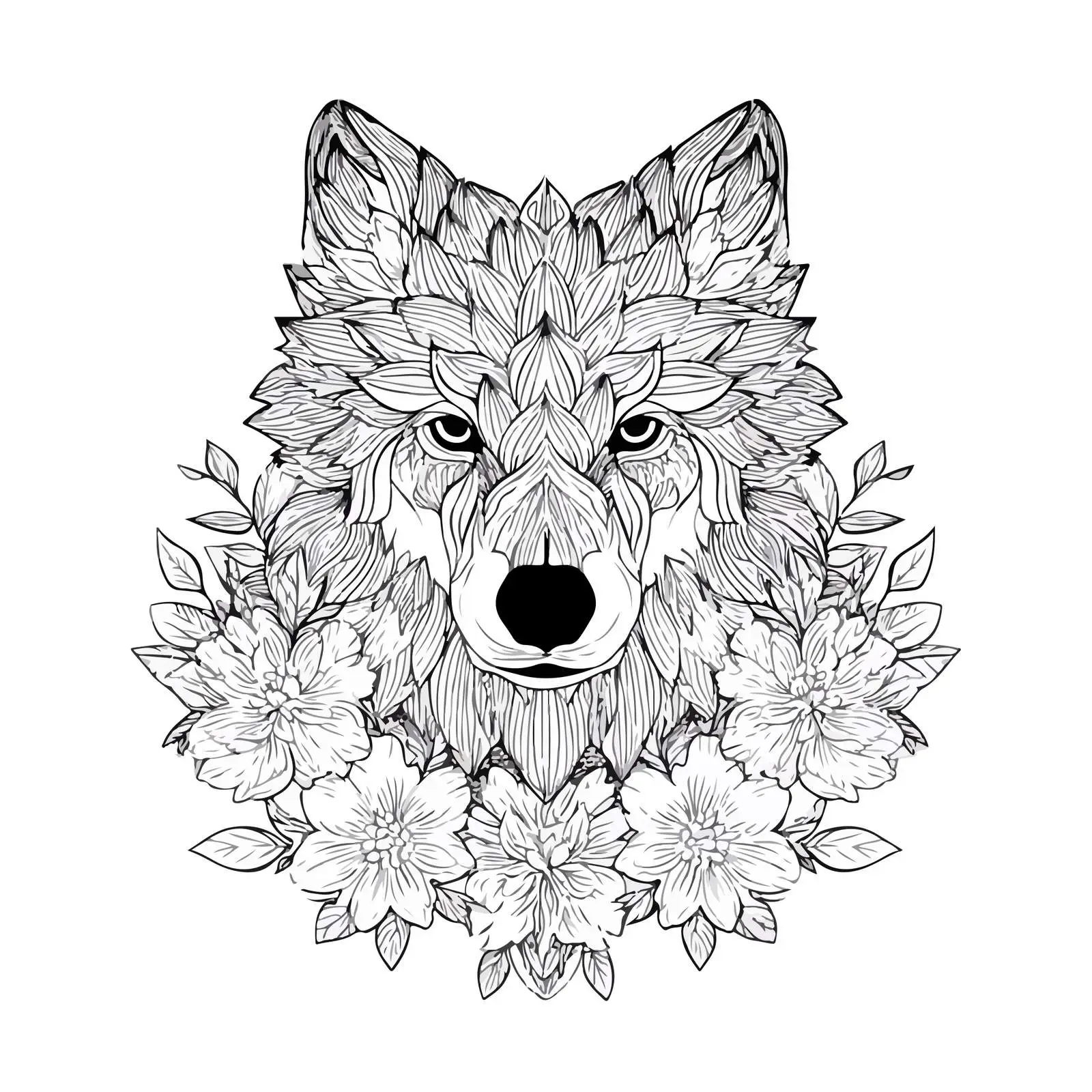 Floral Wolf Line Art — free download from Dotvec