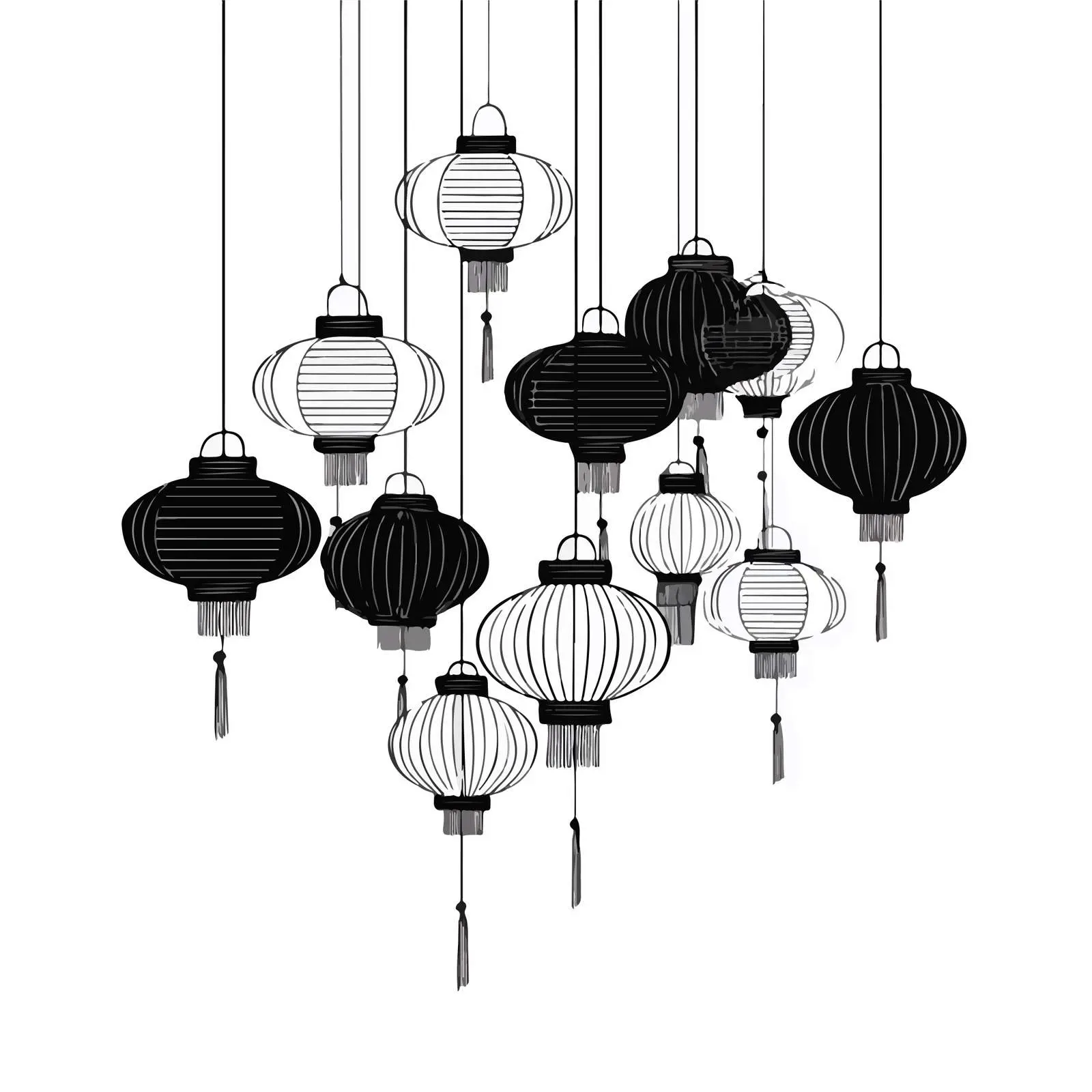 Monochrome Lantern Festival Line Art — free download from Dotvec