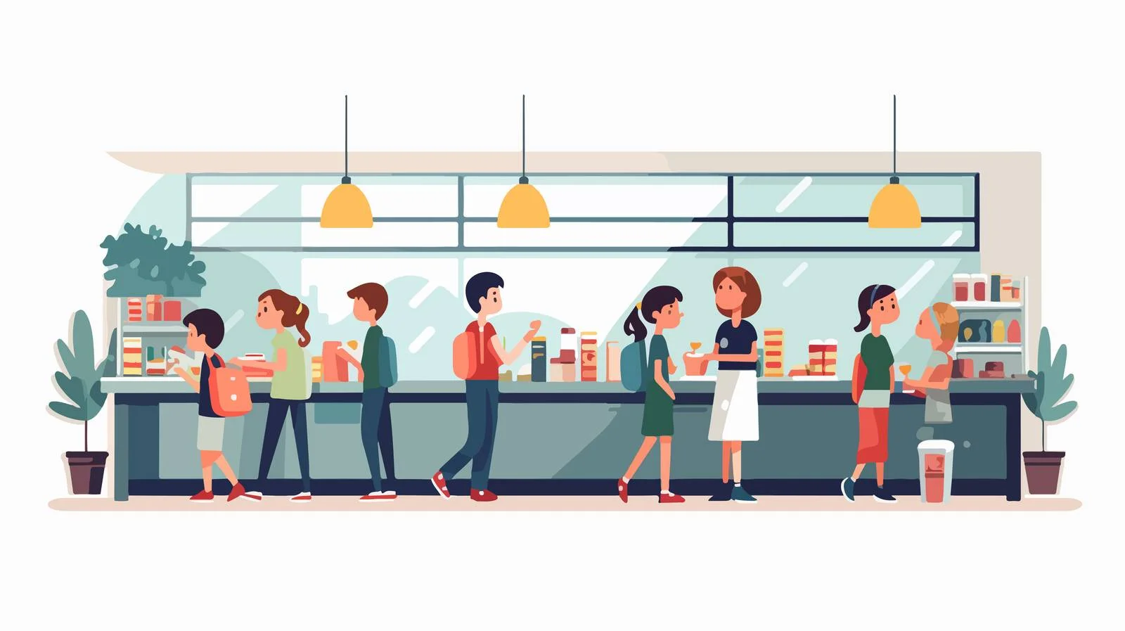 School Canteen Cartoon Illustration with Children — free download from Dotvec