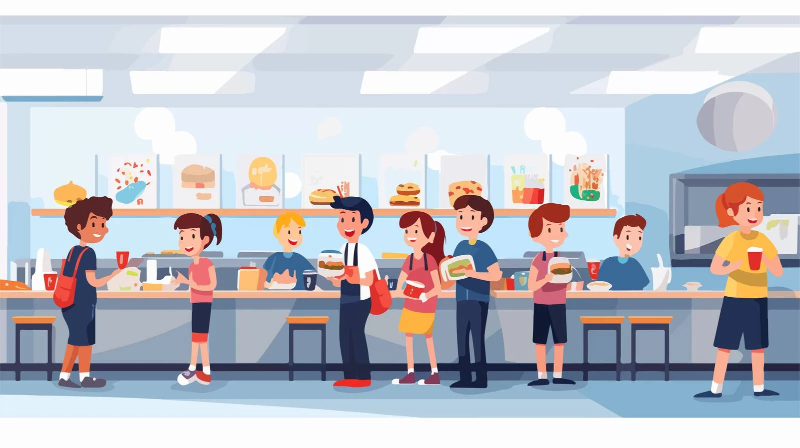 Vibrant school canteen cartoon illustration — free download from Dotvec