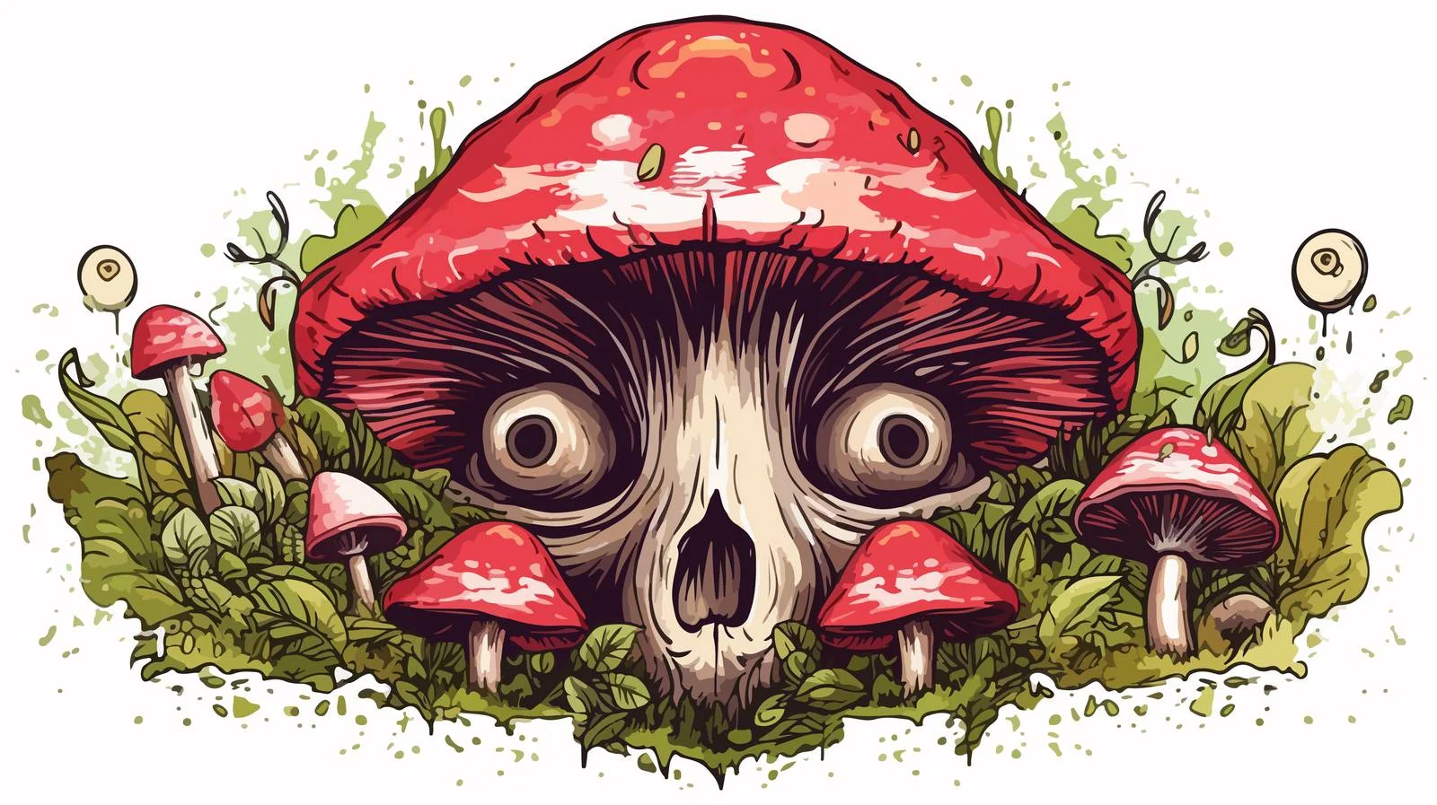 Skull with Mushrooms Vector Illustration — free download from Dotvec