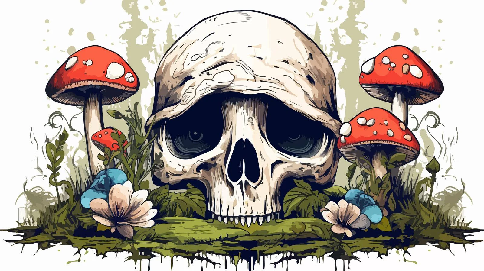 Skull and Mushrooms Vector Illustration — free download from Dotvec