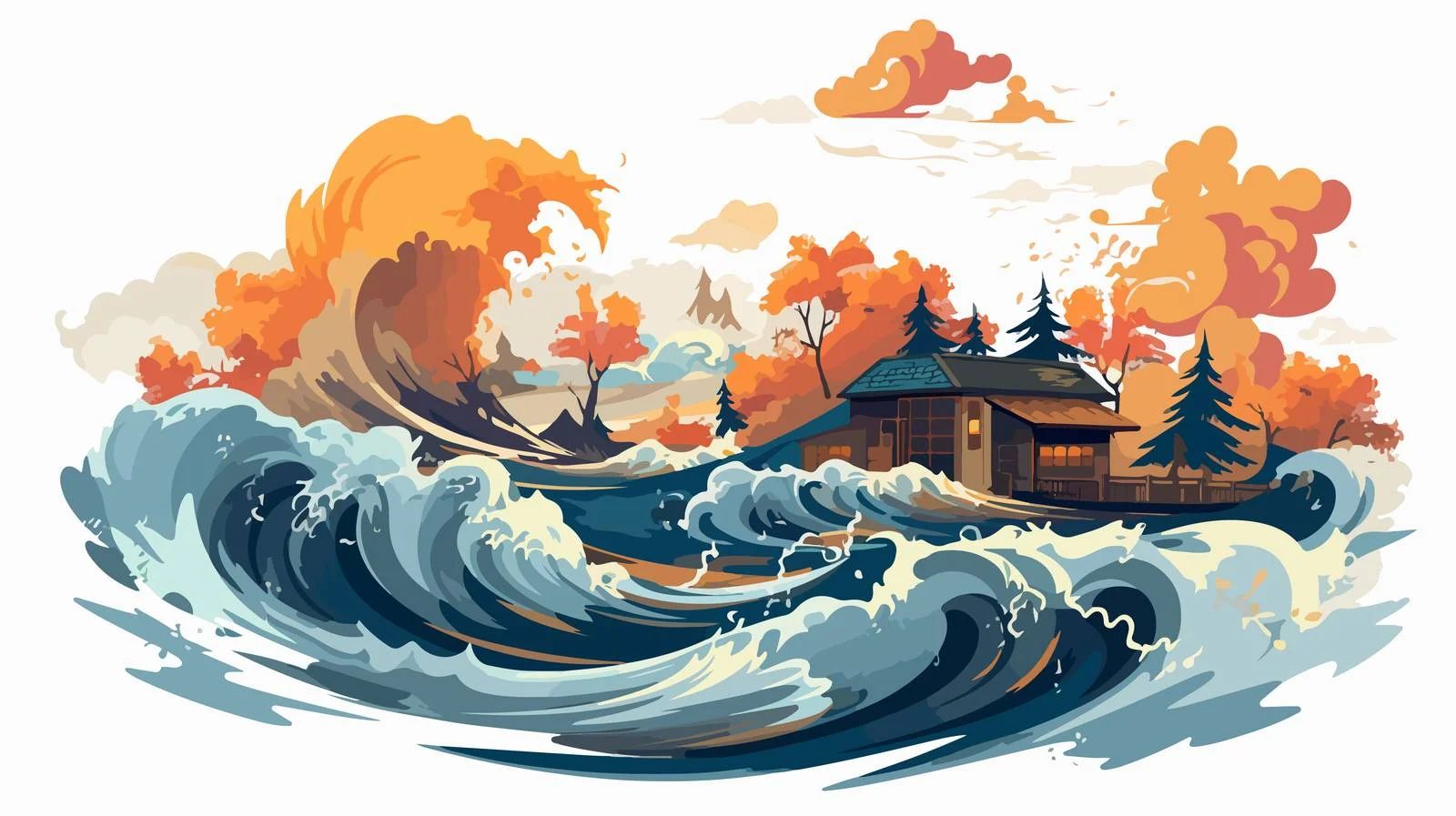 Devastating tsunami hits coastal landscape — free download from Dotvec