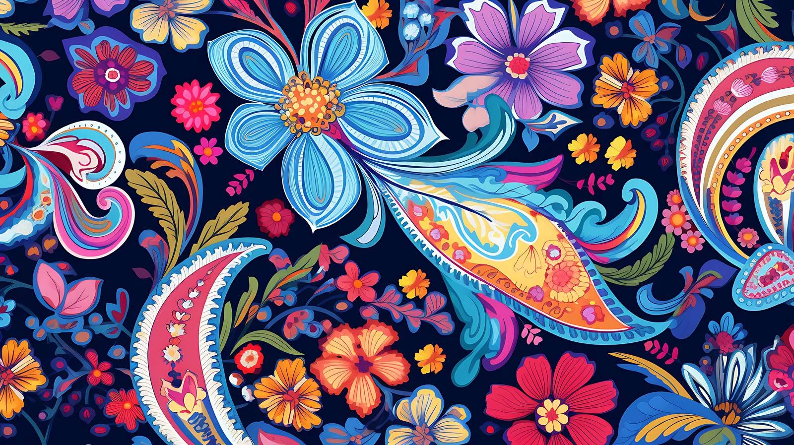Vibrant Folk Floral Paisley Seamless Pattern — free download from Dotvec
