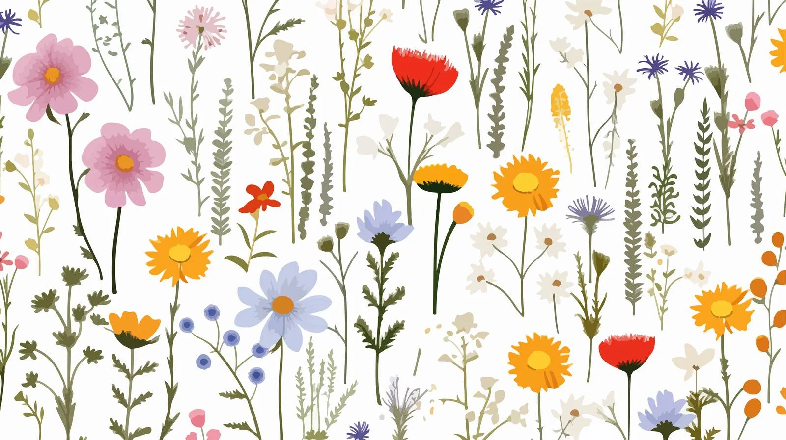 Elegant Botanical Seamless Floral Field Background — free download from Dotvec