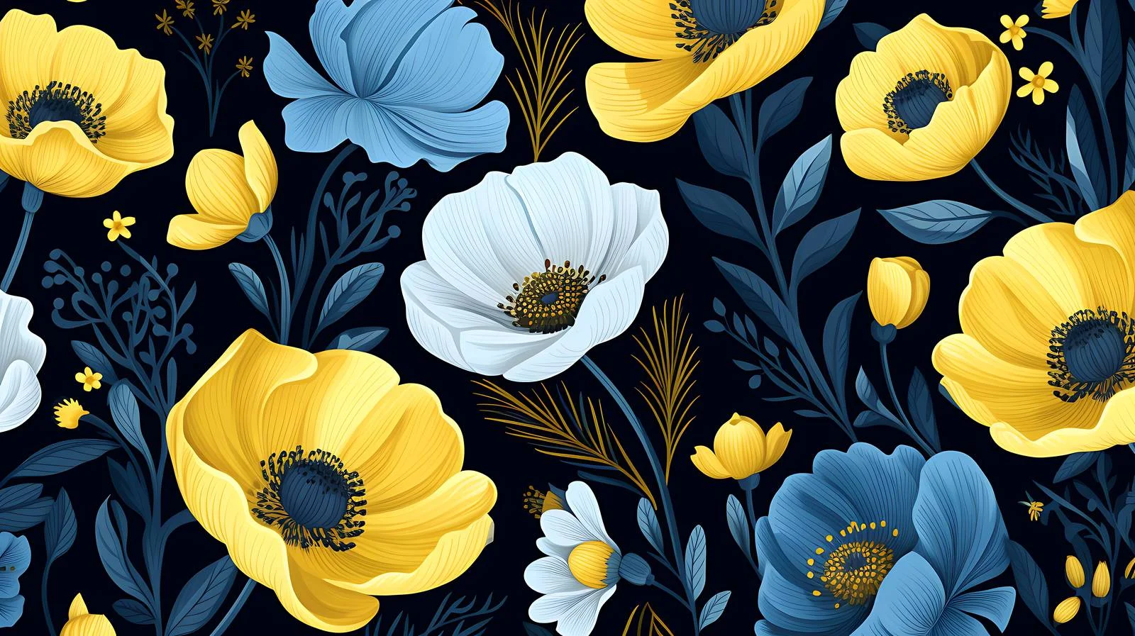 Elegant Blue and Yellow Floral Seamless Pattern — free download from Dotvec