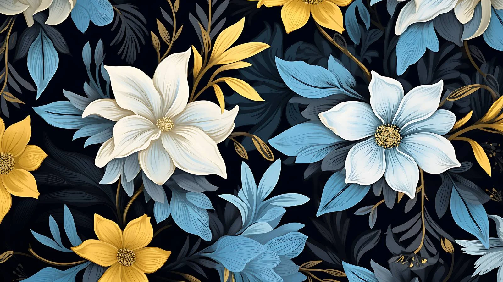 Elegant Blue and Yellow Floral Seamless Pattern — free download from Dotvec