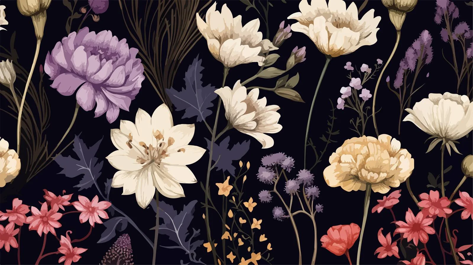 Elegant Seamless Wildflower Pattern with Blossoms — free download from Dotvec