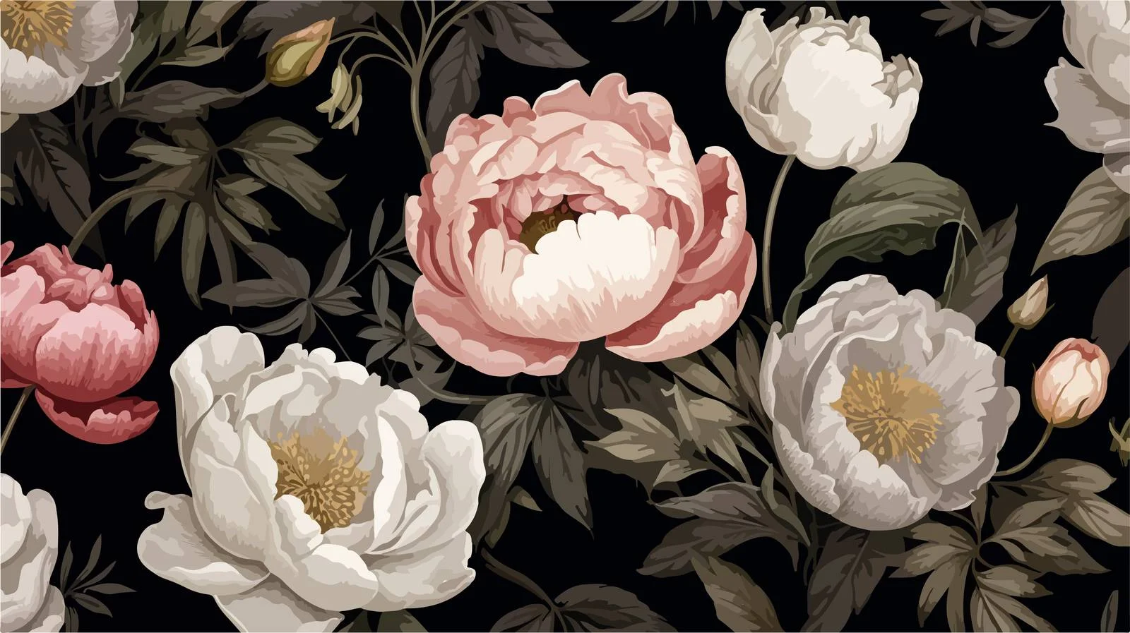 Elegant Blooming Peonies Seamless Floral Pattern — free download from Dotvec
