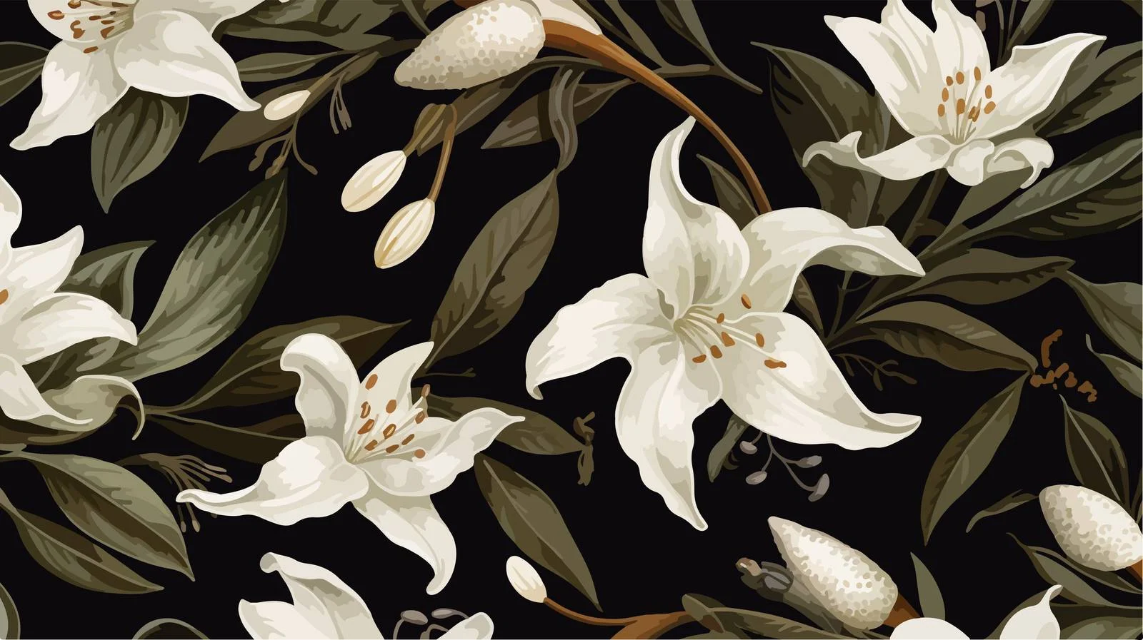 Elegant Vanilla Leaf Blooming Floral Pattern — free download from Dotvec