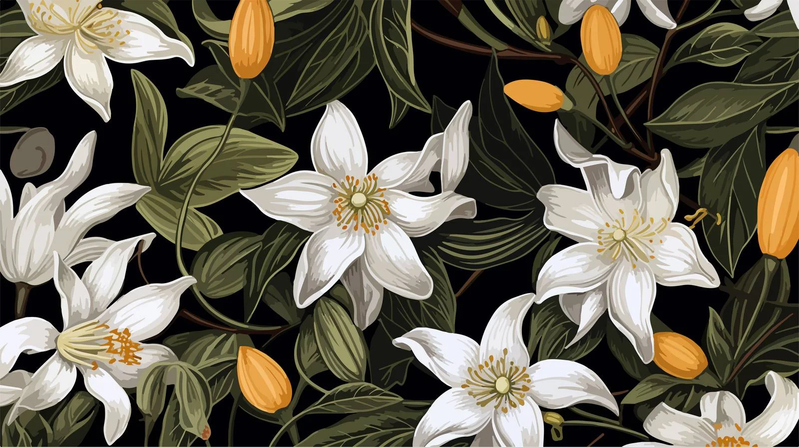 Elegant Vanilla Leaf Floral Seamless Pattern — free download from Dotvec