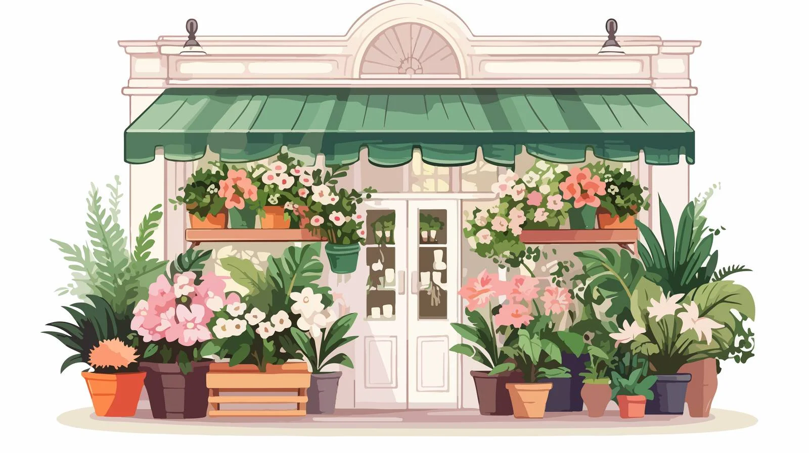 Botanical-themed flat vector flower shop illustration — free download from Dotvec