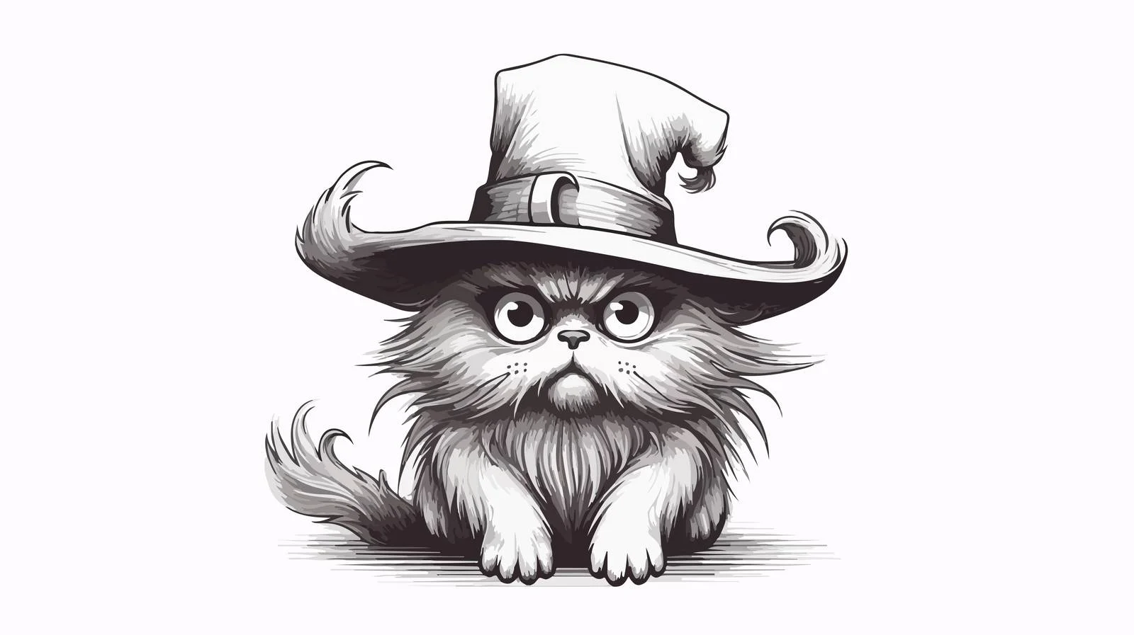 Hand-Drawn Fluffy Cat in Hat Sketch — free download from Dotvec