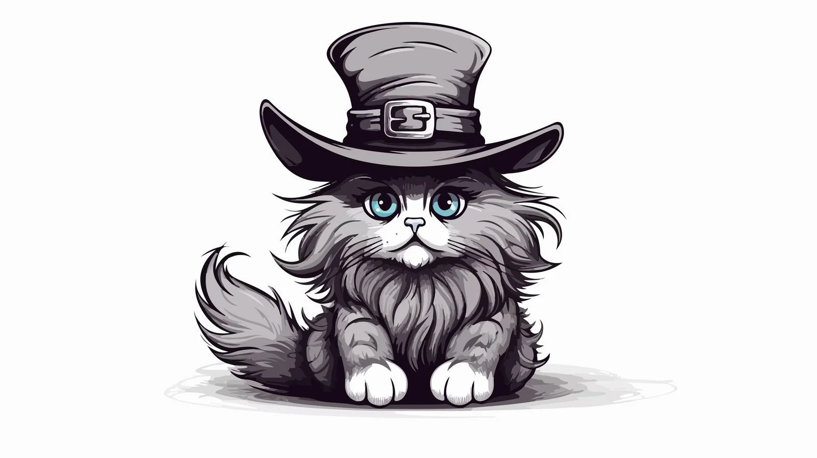 Hand-Drawn Fluffy Cat in Hat Sketch — free download from Dotvec