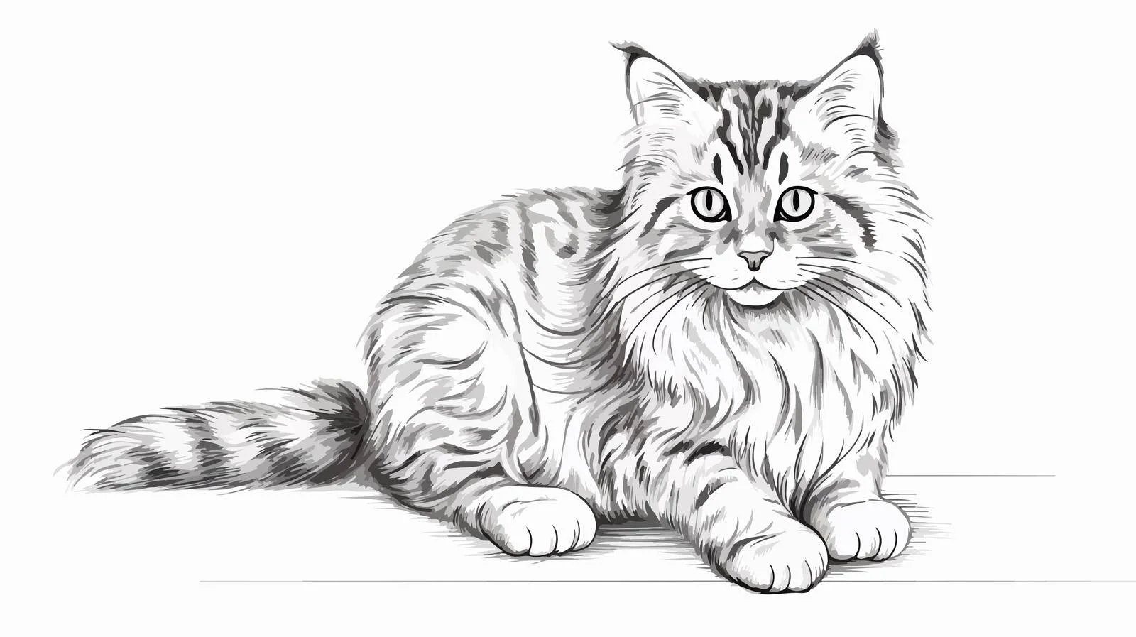 Hand-Drawn Fluffy Cartoon Cat Vector Sketch — free download from Dotvec