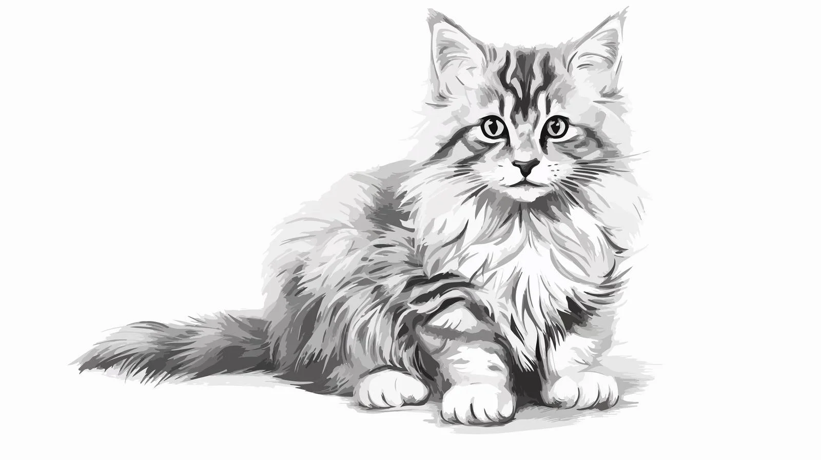 Hand-Drawn Fluffy Cat Cartoon Sketch — free download from Dotvec